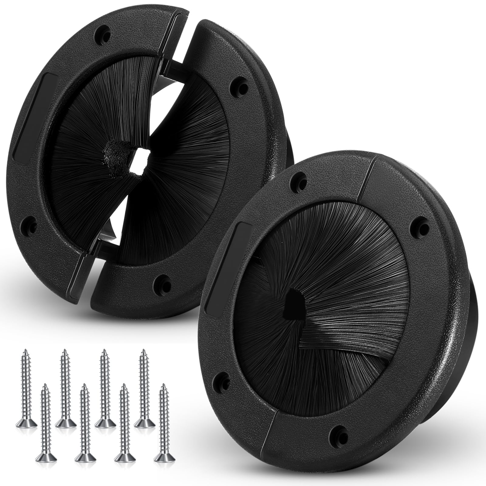Photo 1 of Threlaco 2 Pack 4" Round Brush Grommet Large Split Grommet Raised Floor Airflow Management for Home Data Center Wall Floor Cable Management