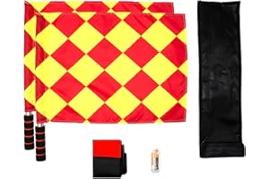 Soccer Referee Flag,Checkered Linesman Flags Set with Case，Metal Pole Foam Handle water Proof，Red Yellow Cards with Notebook 