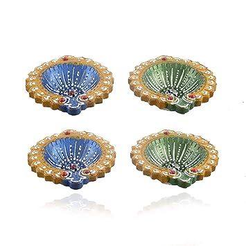 Bb Backbenchers Diya for Diwali Decoration Handmade Earthen Clay Terracotta Decorative Diya 4 Pcs Set Tealight Candle Festival Diya Oil Lamps.