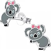 Koala Animal 925 Sterling Silver Stud Earrings, Ultra-Tiny Animal Design Jewelry