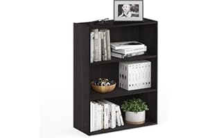 Furinno PASIR Book Shelf, 3-Tier Bookshelf, Storage Shelves Bookcase, 9.7 x 23.7 x 31.5, for Living Room, Bedroom, Home Office, Espresso