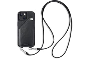 LUCKYCOIN for iPhone 13 Mini Crossbody Case Genuine Leather Card Slot Holders Wallet Protective Case Adjustable Leather Strap Lanyard Compatible with 2021 New Apple iPhone 13 Mini 5.4 inch Black