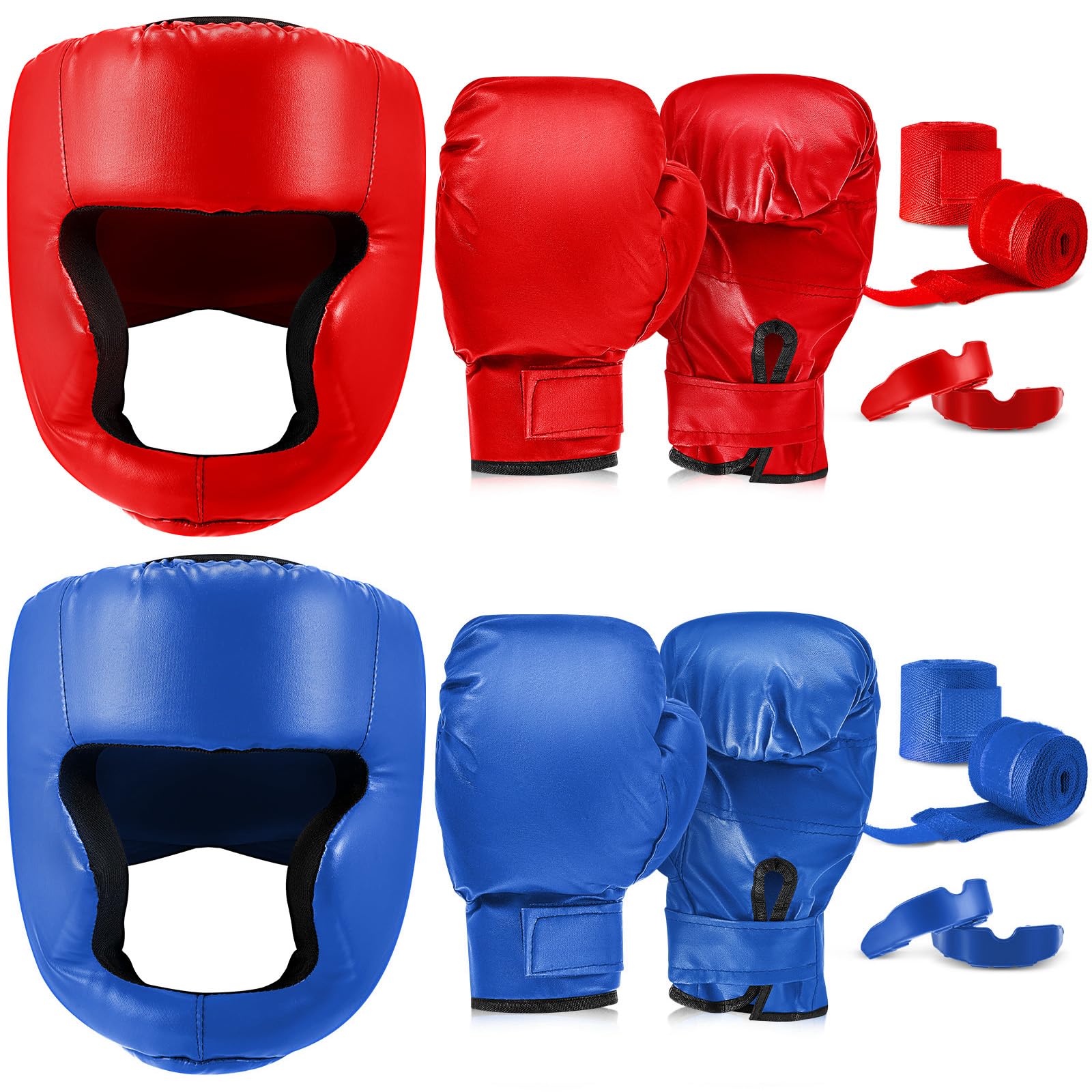 Photo 1 of Kanayu 14/7 Pcs Boxing Set 16 oz Boxing Gloves Headgear Helmet Hand Wraps Mouth Guards Gifts for Adults Youth Beginners Training Equipment(14 Pcs,Red, Blue)