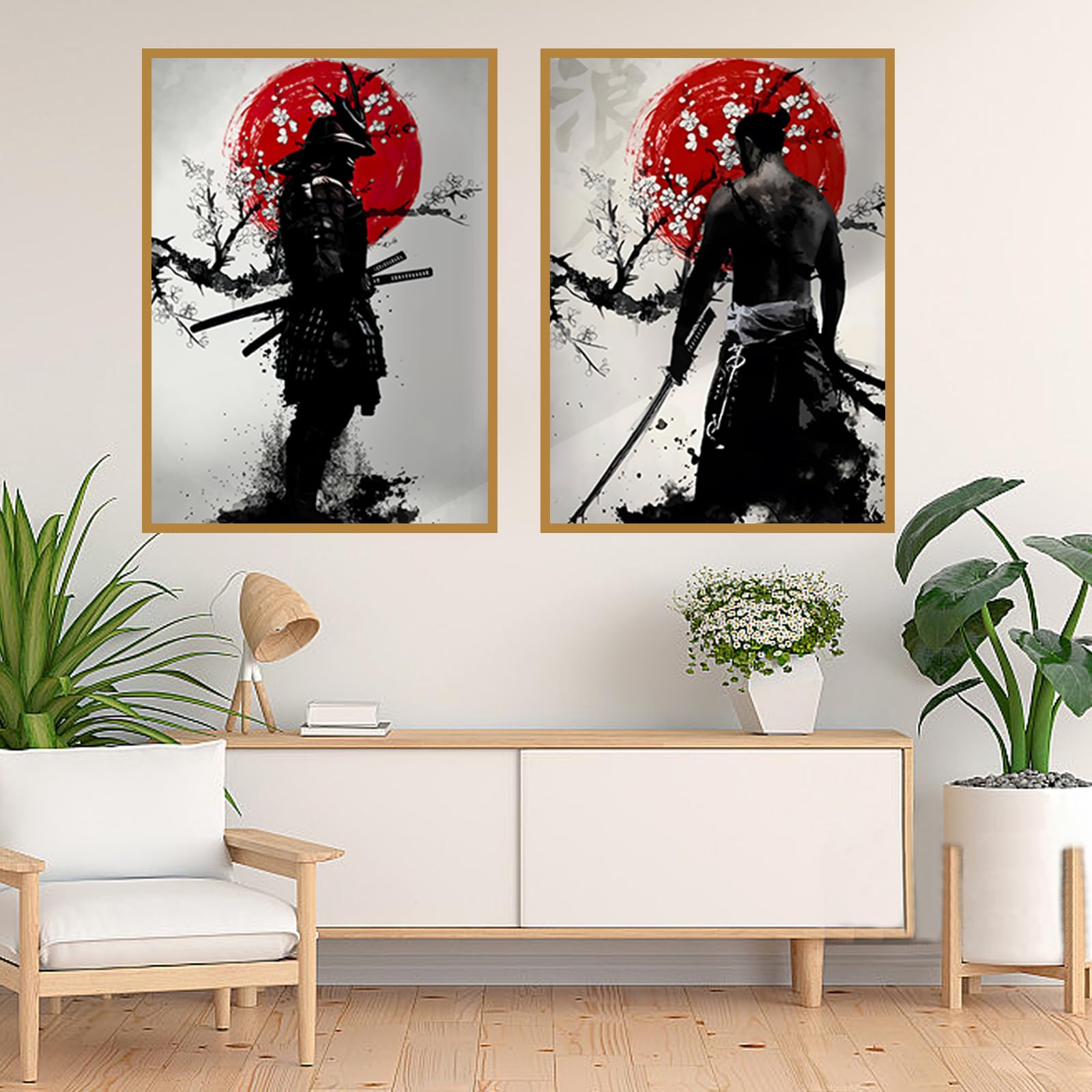 KAIDAARTLH Japan Samurai Poster, Modern Character Paintings, Modern Canvas Prints Pictures Wall Art for Living Room Bedroom Decor, Frameless(B,2x50x70cm)