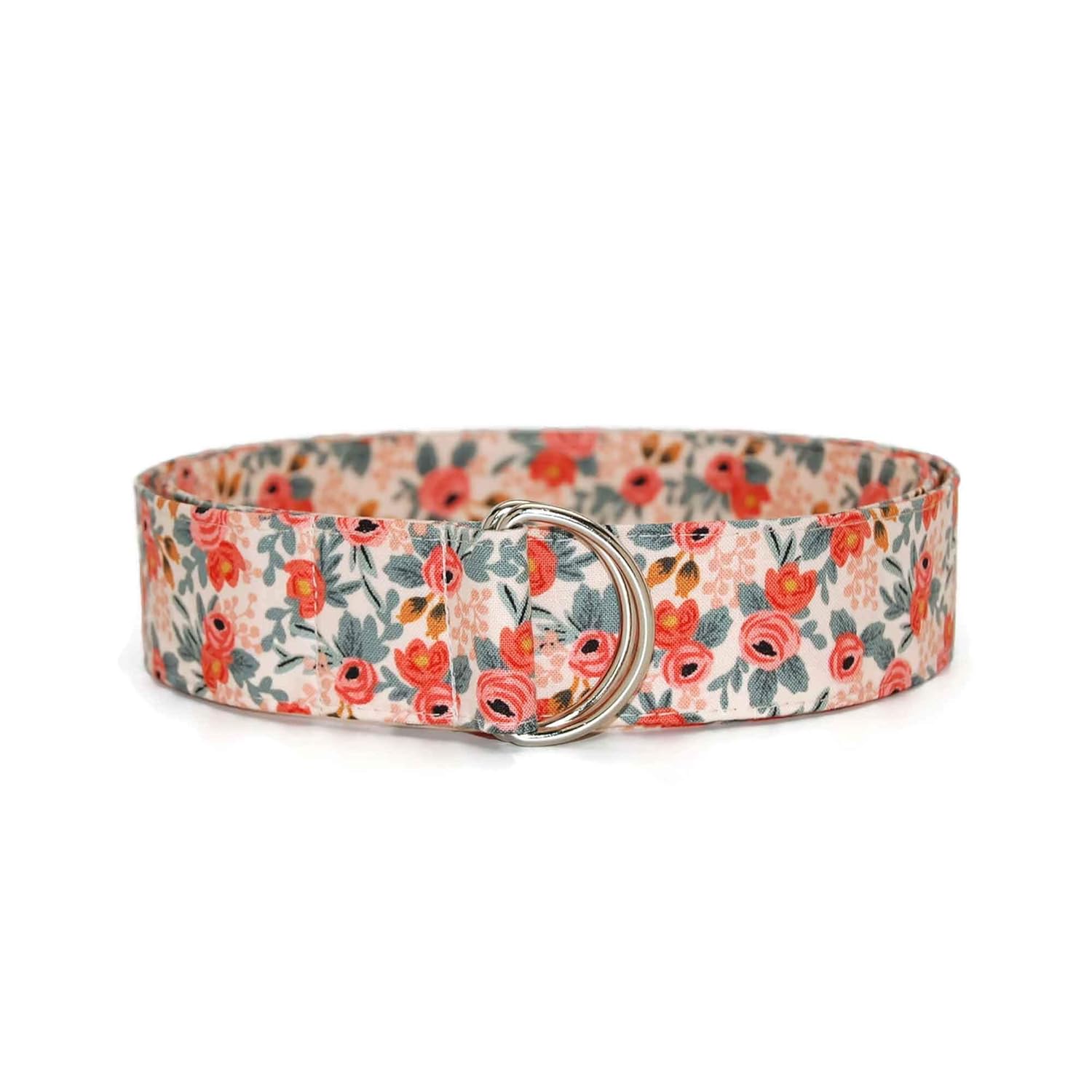 Floral Coral Fabric Belt Handmade with Choice of Length and