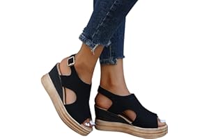 EMRELOD Wedge Sandals for Women Platform Sandals Orthopedic Sandals for Women Comfortable Espadrille Sandals Dressy Summer Open Toe Ankle Strap Low Heel Fashion Strappy Beach Shoes (08-Black, 8)