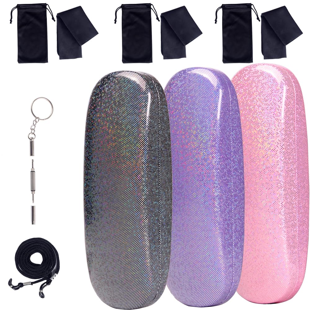 Photo 1 of ADBGV 3pcs Unisex Hard Shell Glasses Case, Glasses Protector Case, Sunglasses Cases with Cleaning Cloth, Fixed Non-Slip Cord