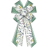 ABTOLS Large Floral Bows for Wreath, Green Vintage Floral Wreath Bows Green Lace Bows for Front Door, Spring Flower Burlap Ornament Tree Topper Bow for Home Indoor Outdoor Decor