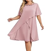 Hanna Nikole Plus Size Dress for Curvy Women 2026 Wedding Guest Dress Sequined Crew Neck Cocktail Dress with High Low Hem