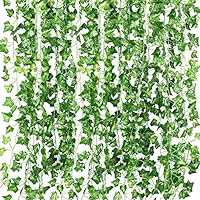 QC Life 84 FT Artificial Ivy Fake Greenery Leaf Garland Plants Vine Foliage Flowers Hanging for Wedding Party Garden Home Kitchen Office Wall Decoration（12 Pack）