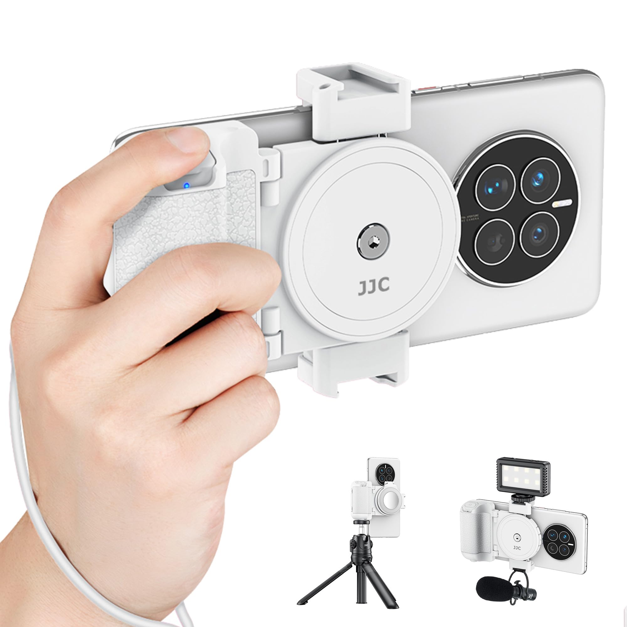 White Smartphone Hand Grip Holder Stabilizer for Selfie Vlog Video Recording Compatible with iPhone 14 13 12 11 XS X XR 8+ 8 7+ 7 6S+ 6S Galaxy Mate MI PIXEL Mobile