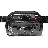 Clear Belt Bag Fanny Pack Stadium Approved, Small Leather Transparent Waist Bag with Adjustable Strap for Concerts Sports Events, Crossbody Purses for Men & Women (Black)