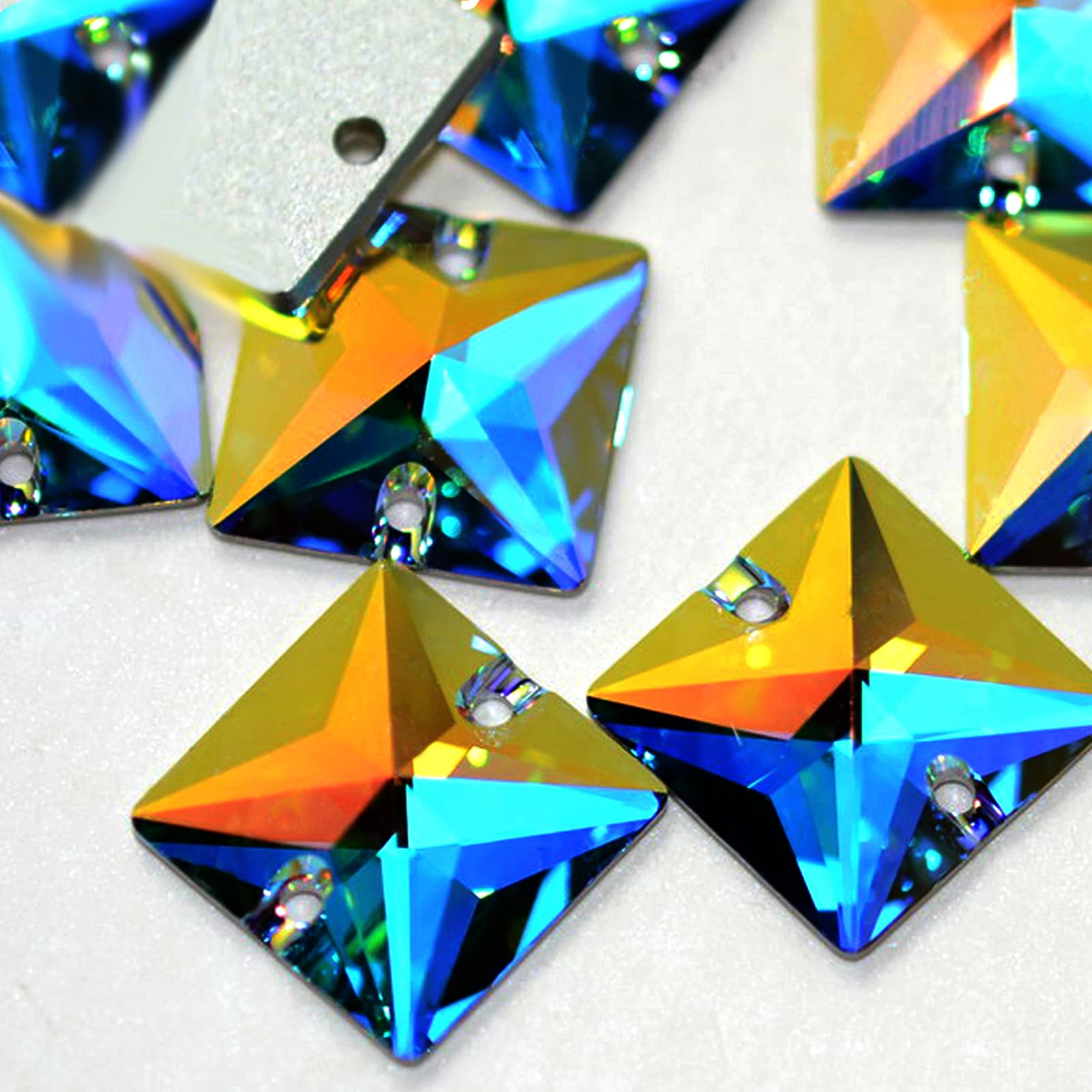 Photo 1 of Flatback Sew On Rhinestones for Garments Clothes Crafts Sewing Beads Decorations, Crystal K9 Glass (Square AB, 12x12mm(40pcs))