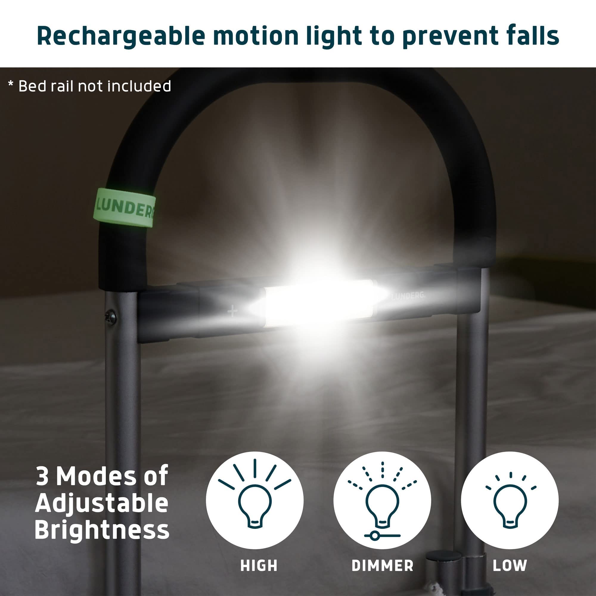 Lunderg Motion Sensor Light - Accessory LED Light for Bed Assist Rail - Replacement or Extra Light - Includes Rechargeable Battery and USB Cable