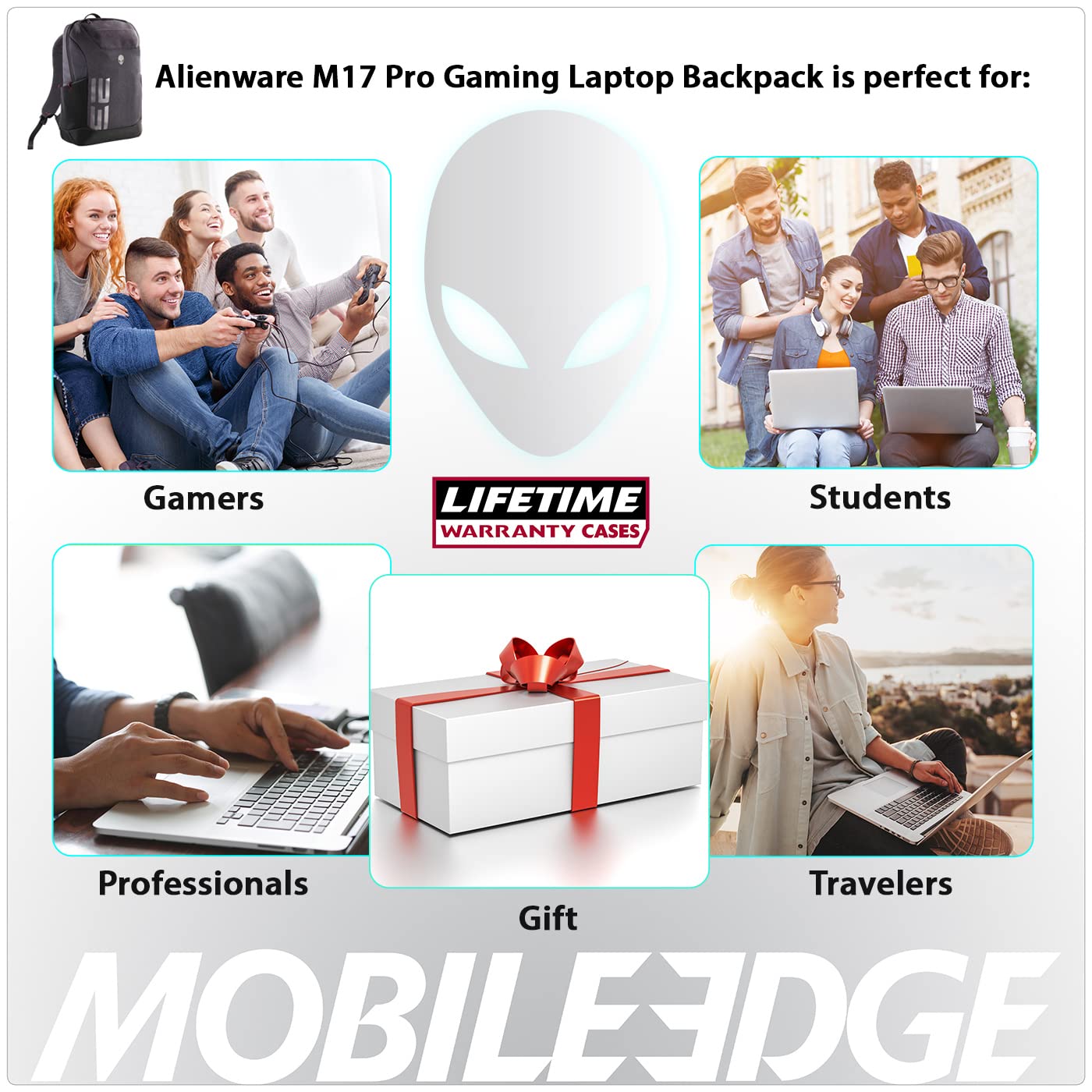 Mobile Edge 23L Backpack for Men and Women, Designed for and Compatible with Alienware M15, M17 Gaming Laptops, Gray/Black, 15