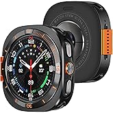 Amizee Metal Case Compatible with Samsung Galaxy Watch Ultra/Ultra 2(2025) 47mm with Back Cover, Rugged Protective Bumper Cover for Galaxy Watch 7/8 Ultra, Black/Orange