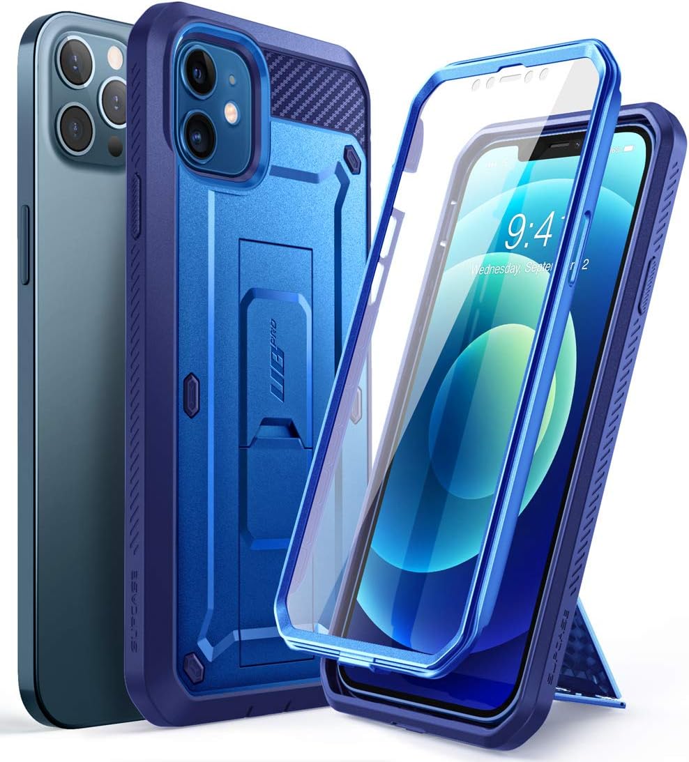 SupCase Unicorn Beetle Pro Series Case for iPhone 12 / iPhone 12 Pro (2020 Release) 6.1 Inch, Built-in Screen Protector Full-Body Rugged Holster Case (Cobalt)