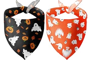 BlissBud Halloween Dog Bandanas 2 Pack,Reversible Pumpkin and Ghost Pet Triangle Scarf for Boys and Girls,Medium