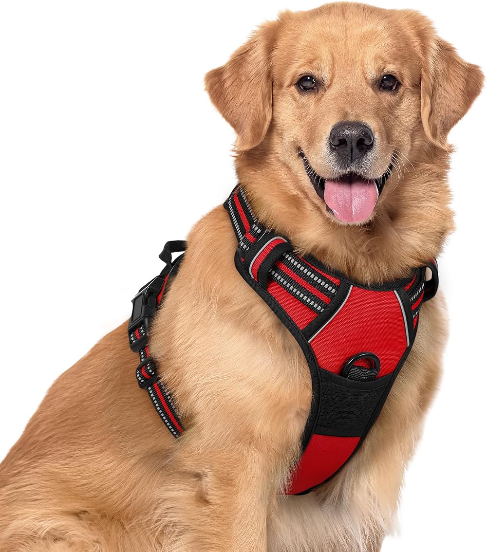 rabbitgoo Large Dog Harness No Pull Reflective Front Back Clip Adjustable XL Red