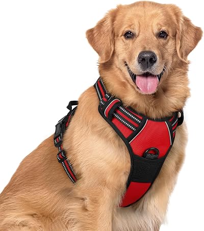 rabbitgoo Large Dog Harness No Pull Reflective Front Back Clip Adjustable XL Red