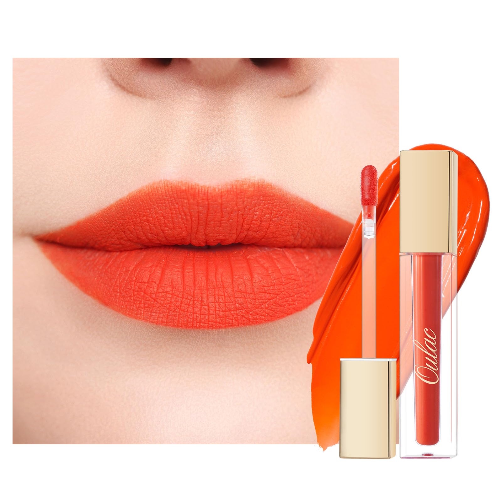 Oulac Matte Liquid Orange Lipstick for Women - High Impact Colour Lip Stain Waterproof & Long Lasting Lip Tint with Vitamin E & Rose Oil, Vegan, Coral Red M07 — image 1