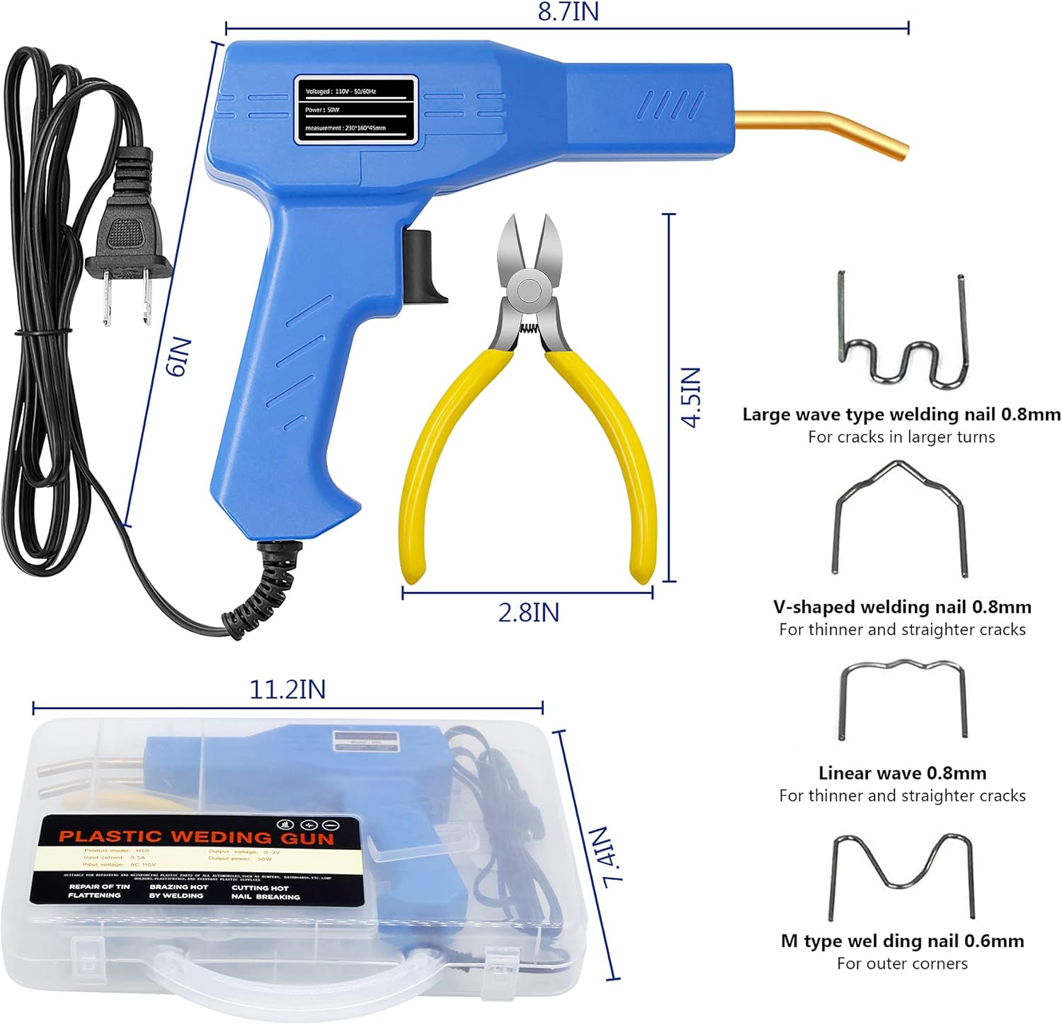 Weraher Plastic Welding Kit, 50w Plastic Welder Kit Practical Bumper Repair Kit With 4 Types Of Staples, One Plier And A Carry Case - - 
