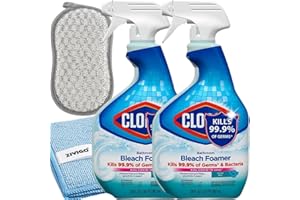 ZIVIGO 2 Bleach Foamer Bathroom Cleaner, 30 oz Spray Bottle, with 1 Microfiber Cleaning Cloth + 1 Duvilo Scrubbing Sponge