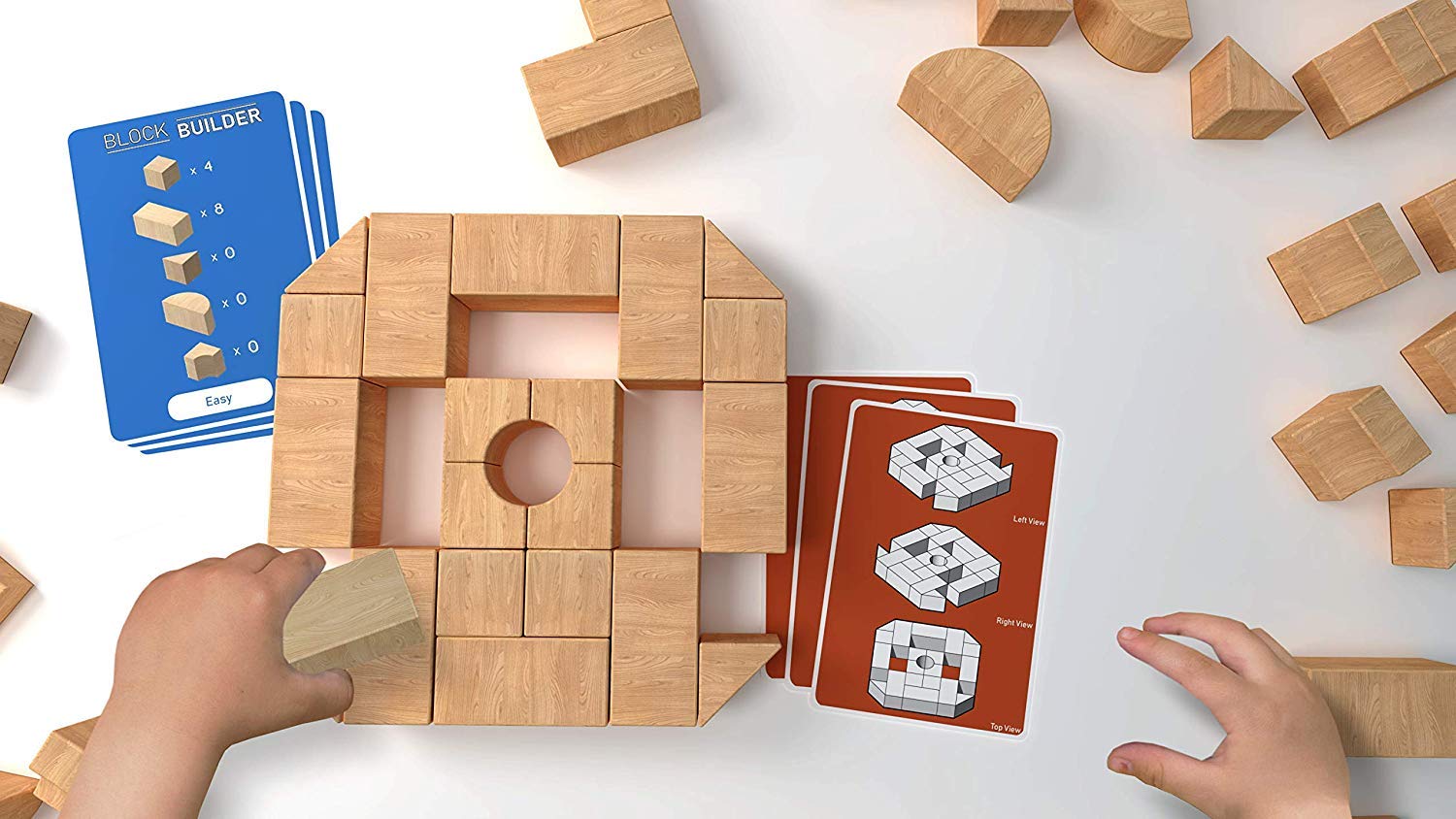 Architot Block Builder - 34 Smooth Wood Blocks with Blueprints Stem Learning for Kids 6 and up