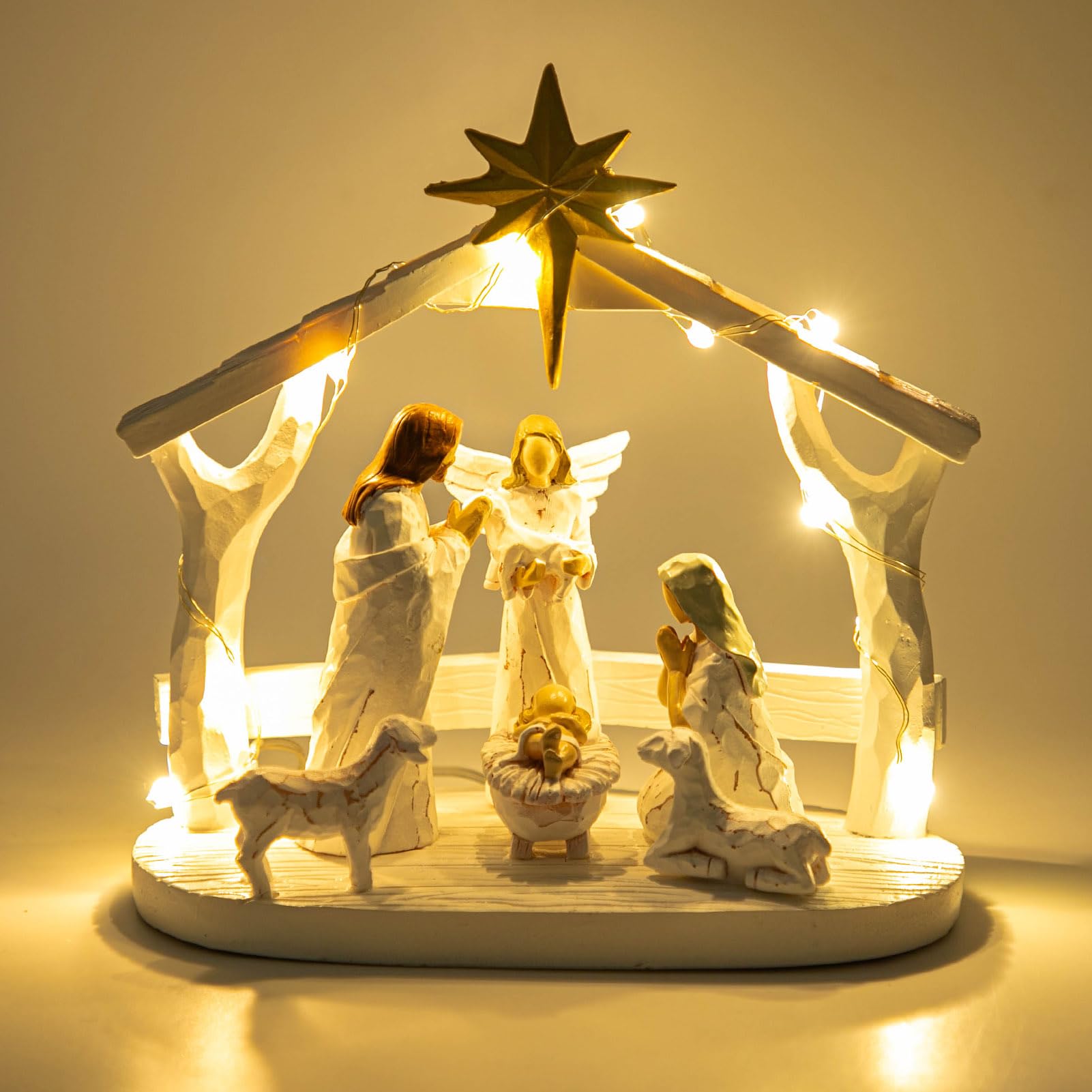 Nativity Sets for Christmas Indoor- Nativity Set with LED Lights Nativity Scene Indoor with Manger, Nativity Sets & Figures Nativity Story- Christmas Decorations