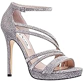 NINA Womens Freyja Glitter Rhinestone Dress Sandals Silver 9.5 Medium (B,M)