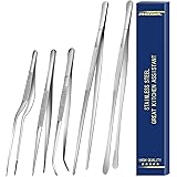 5 Pcs Kitchen Fine Tweezers Tongs, Stainless Steel Food Tongs Set, Professional Kitchen Long Tongs for Cooking,Repairing,Sea