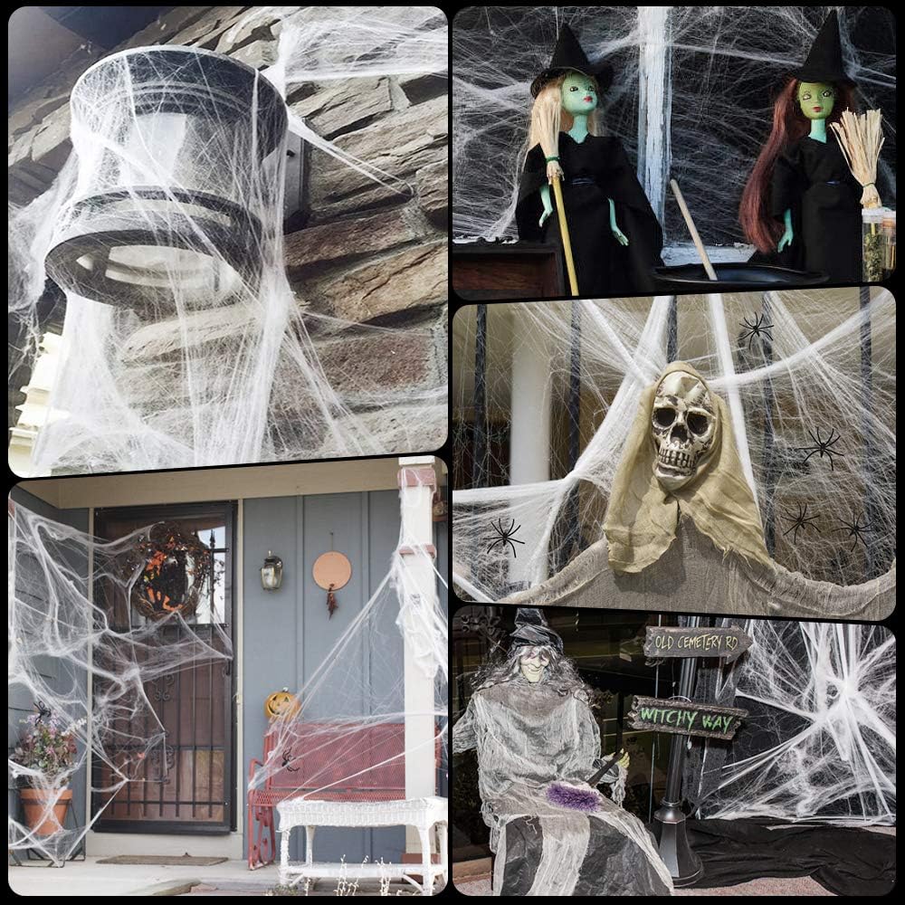 Kidtion 1000 sqft Halloween Spider Web with 90 Extra Fake Spiders– Designed for Halloween Decorations or as Party Favors, Super Stretchy Giant Cobwebs Decoration, Spider Webbing for Indoor/Outdoor 9.8oz: Toys & Games