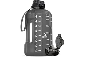 AQUAFIT 1 Gallon Water Bottle with Time Marker - BPA Free 128 oz Water Bottle with Straw, Gym Water Bottle with Handle, 1 Gallon Water Jug, Big Water Bottle, Large Water Bottle (Gray)