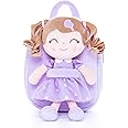 Gloveleya Toddler Backpack Baby Girl Gift Plush Bag Diaper Bag with Spring Girl Doll Curly Hair Girl Toys with Love Purple 9 Inches