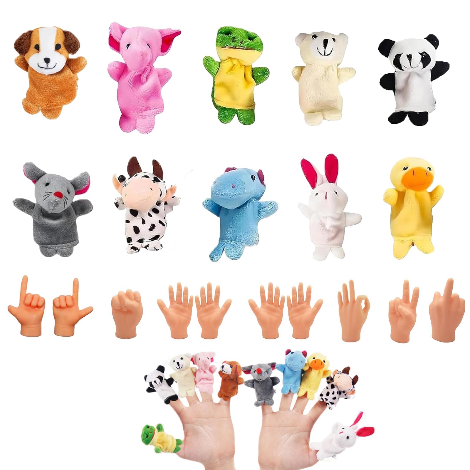 GegXcn 20Pcs Finger Puppets for Toddlers, Soft Plush Nursery Rhyme Puppets with 10 Animals, Educational Hand Puppet for Kids, Baby Party Bag Fillers, Christmas Stocking Stuffers Gift