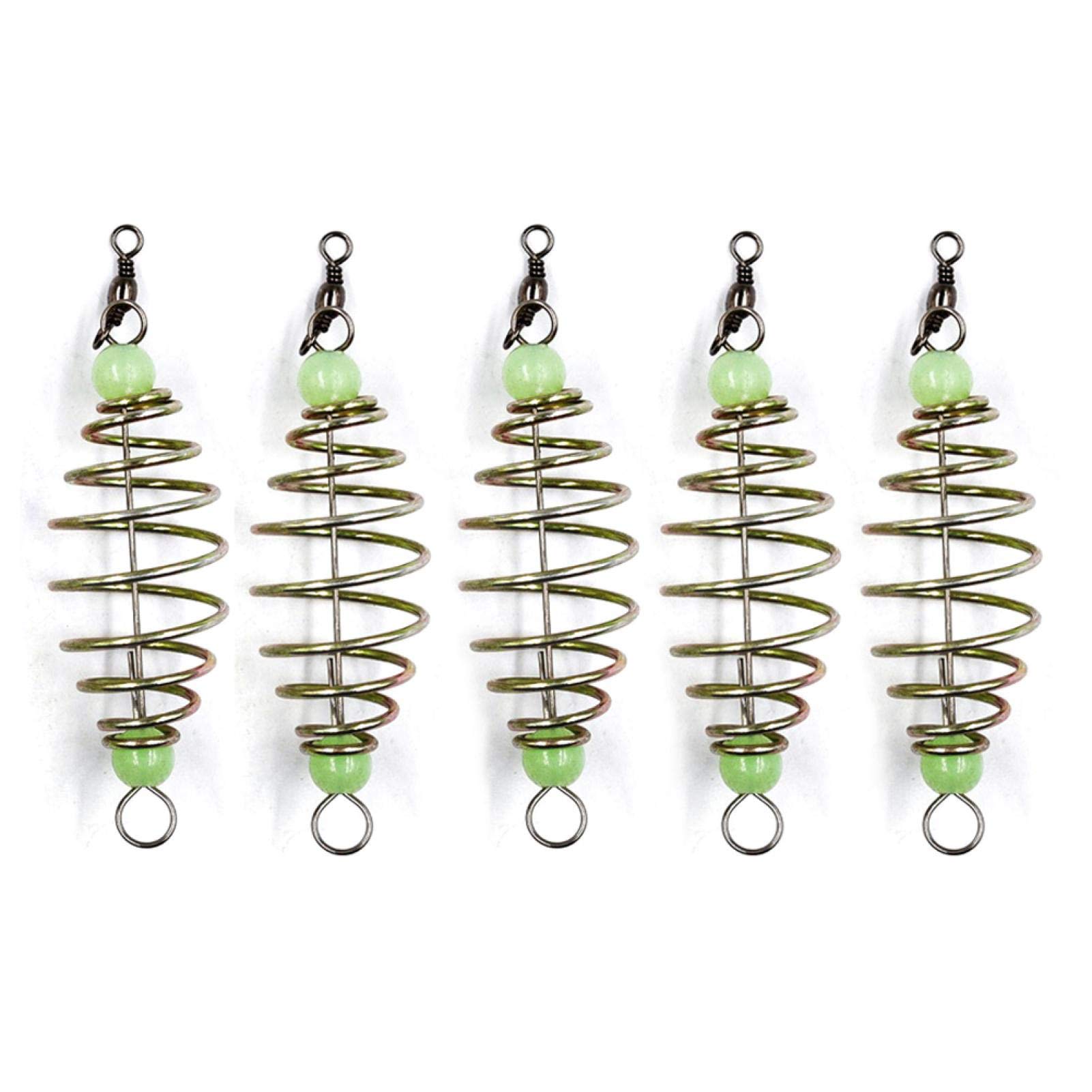 MOVKZACV 5PCS Inline Method Feeders, Luminous Carp Fishing Feeder Coil Inline Method Fishing Tackle Bait Thrower in-line Method Lures Cage Basket Baits