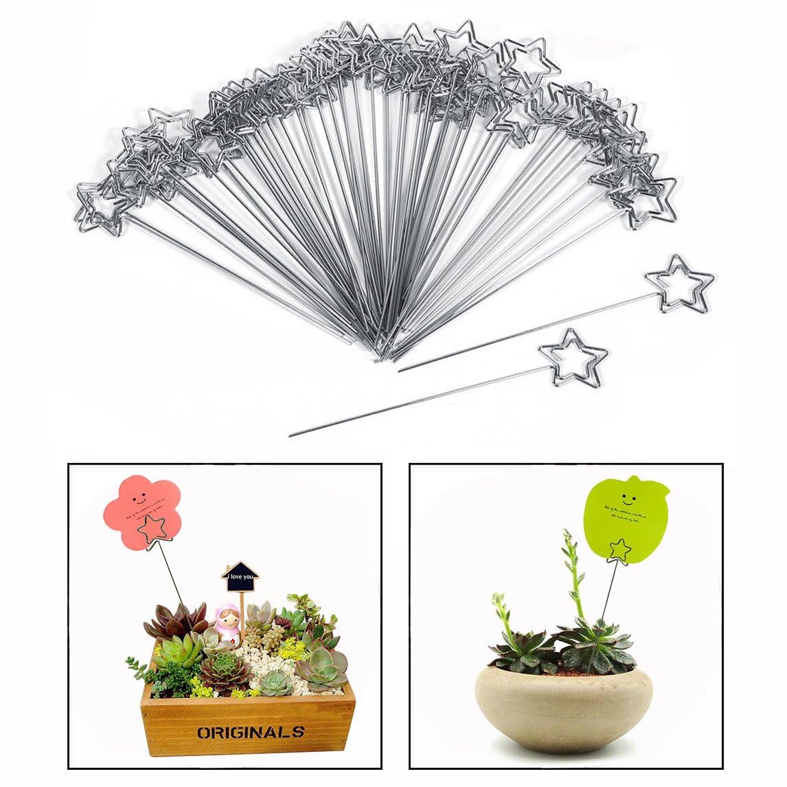 OFKPO 50PCS Steel Wire Table Number Photo Picture Holder Wires Base Photo Card Picture Memo Clip Holders (Stars)