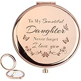 Aelciyue Gifts for Daughter Christmas - Birthday Mothers Valentines Day Inspirational Going Away Long Distance Gifts for Daughter from Mom Dad Daughters Adult Rose Gold Custom Compact Travel Mirrors