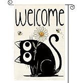 AVOIN colorlife Black Cat Spring Summer Garden Flag 12x18 Inch Double Sided Outside, Seasonal Daisy Welcome Yard Outdoor Flag