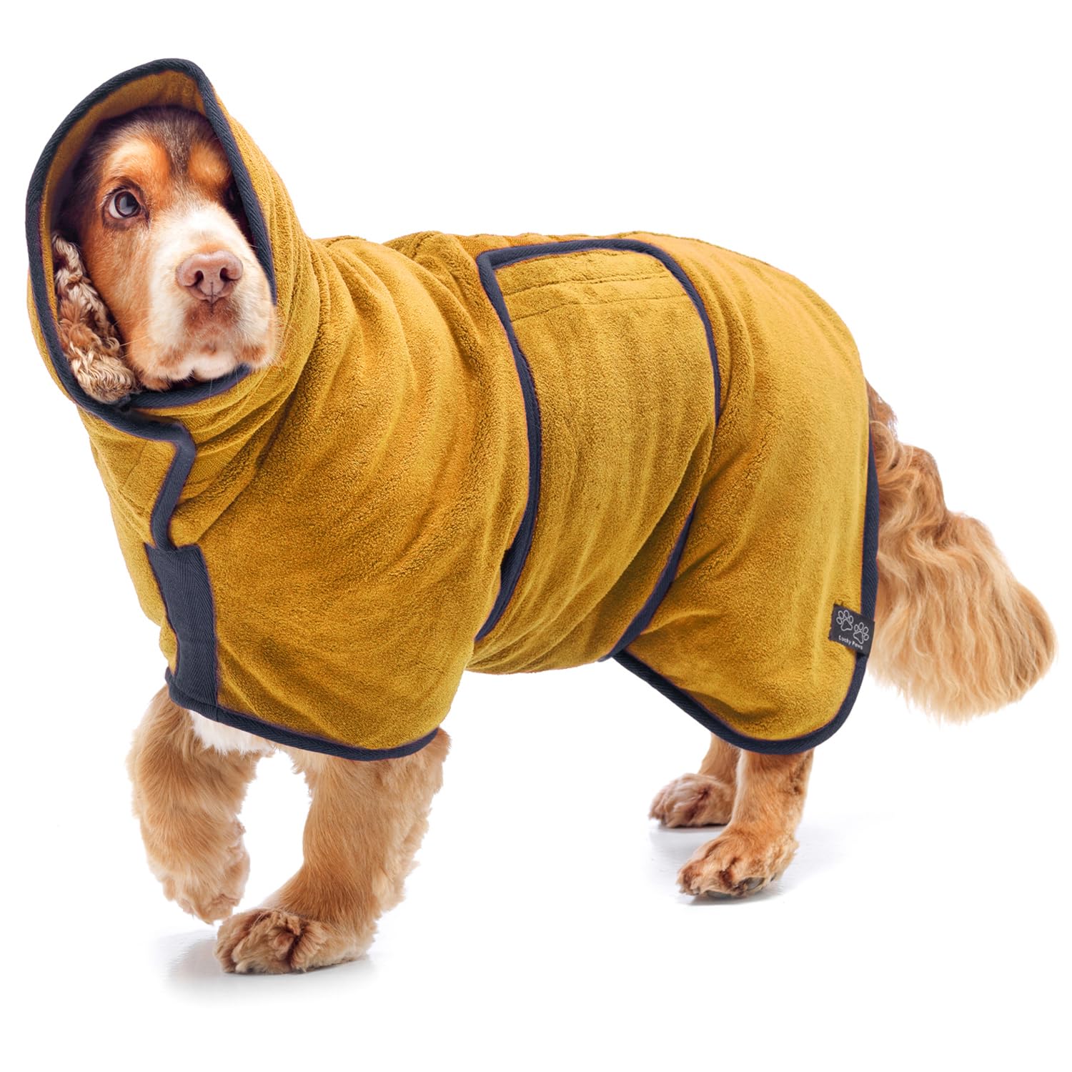 Lucky Paws® UK Dog Drying Coat - Luxurious Double Layer Dog Towel Robe - Dry Your Dogs in Minutes - Ultra Absorbent Drying Robe & Super Soft Dressing Gown (XL, Ochre)