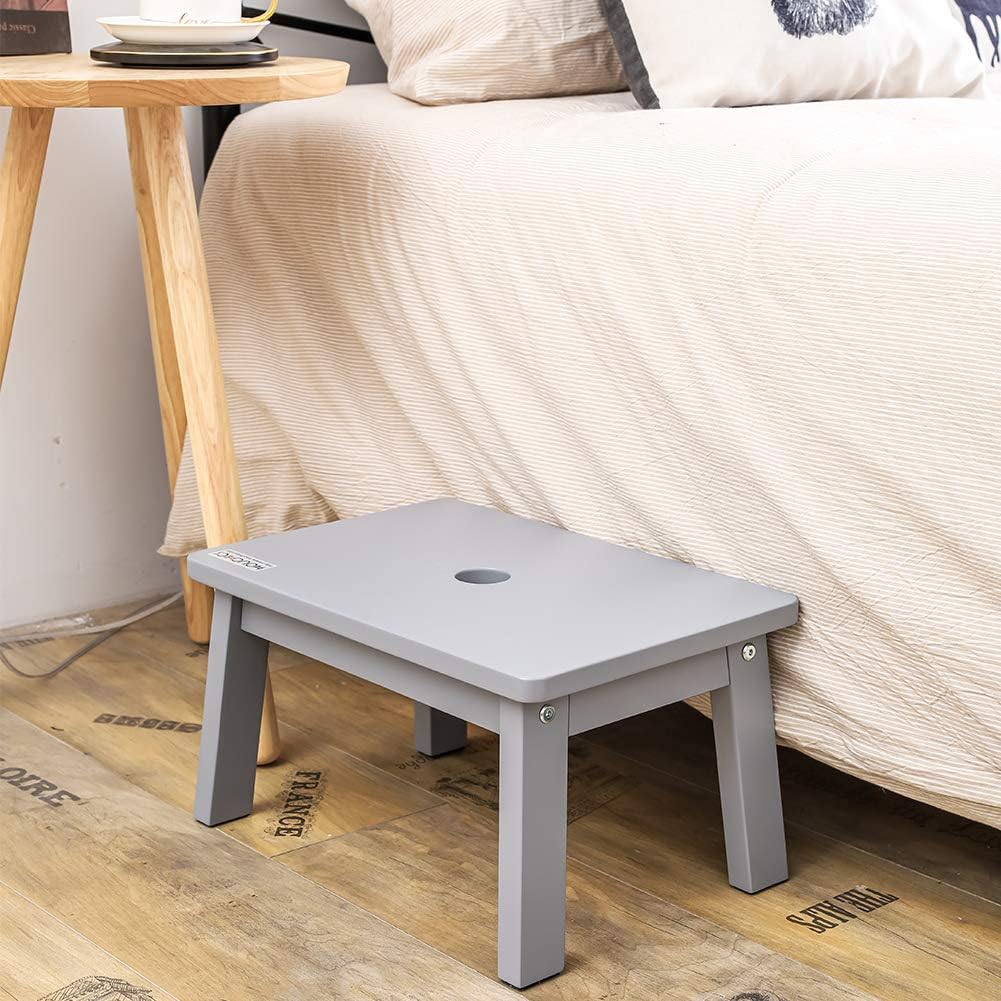 HOUCHICS Solid Birch High Gloss Step Stool Wooden Kids Potty Training Stool with 220lb Load Capacity Foot Stool for Kitchen,Bedroom,Living Room,Bathroom (Gray): Furniture & Decor