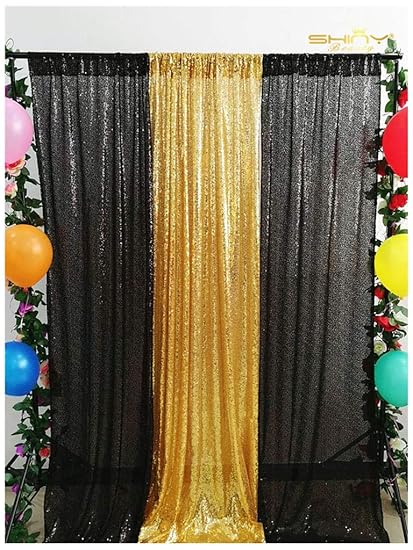 Amazon Com Sequin Backdrop Black With Gold Curtains Photo Booth