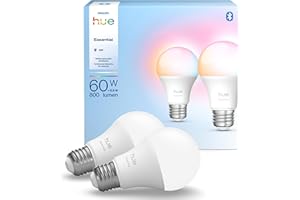 Philips Hue Essential Smart LED A19 Bulb, White and Color Ambiance, E26 Base, 8.8W, 2200K-6500K, 800 Lumens, Dimmable, Works 