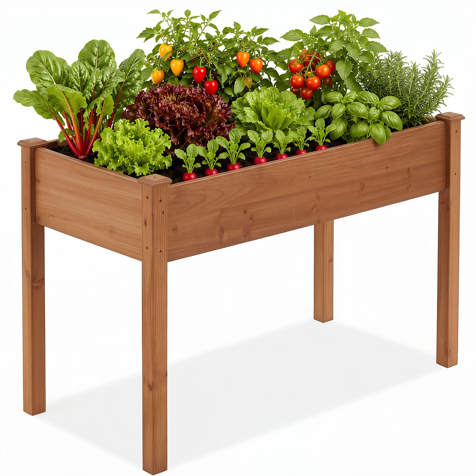 DUMOS Raised Garden Bed with Legs, 48x24x30 Inch Planter Box Outdoor with Liner for Herbs Flowers Vegetables, Elevated Wooden Garden Bed for Patio, Balcony and Backyard, Brown