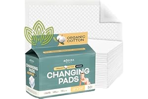 MODERA Organic Cotton Disposable Changing Pad Liners | Large 18x24 Hypoallergenic Ultra Absorbent & Waterproof Super Soft, Quilted Underpads for Baby Diaper Table & Travel, Leak Proof & Mess Free [50-Pack]