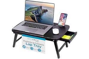 BIRDROCK HOME Bamboo Wood Lap Tray with Foldout Legs, Storage Drawer, Fits Laptops Up to 17", Tablet and Phone Slot, Laptop Table for Sitting or Standing, Work from Home, Workstation - Espresso