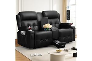 TOMOSLTER Loveseat Recliner Sofa, Home Theater Seating with Massage, RV Wall Hugger Reclining Couch with Console, USB Ports, Cup Holders & Drawer, Manual Loveseat Recliners RV Sofa for RV & Home Theater