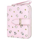 Busnos Women's Wallet Small Wallets for Women Cute Ladies Wallets Pink Bifold Flower Wallet Womens With Zipper Women's Coin Pocket Purses with Card Holder for Women
