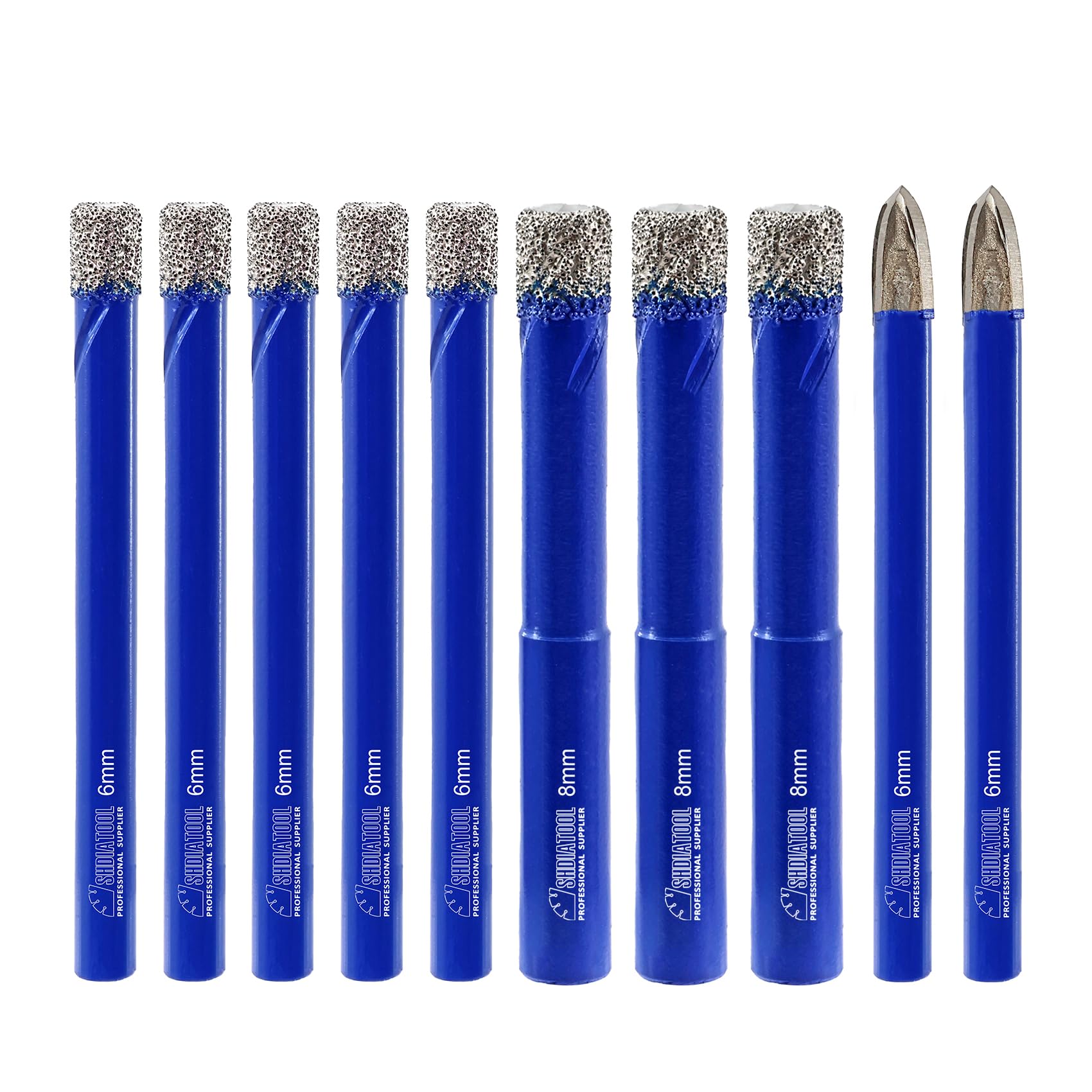 SHDIATOOL Diamond Drill Bits 6mmx5 8mmx3 with Carbide Tip Drill 6mmx2,Core Bits with Round Shank Hole Saw Cutter for Porcelain Tile Marble Ceramic Granite,Dry Wetting Drilling, 10pcs Total — image 1