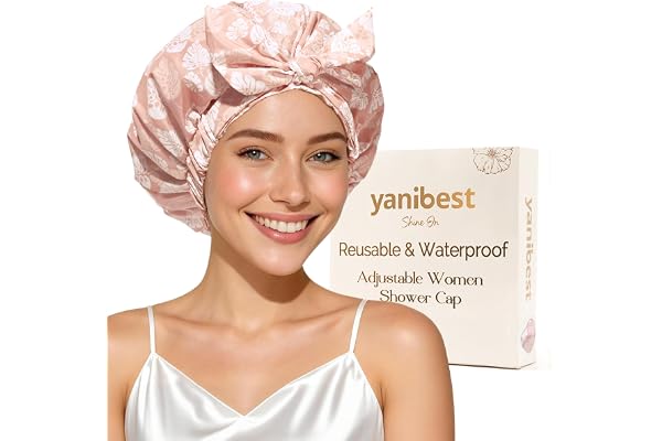 Yanibest Luxury Non-Slip Shower Cap for Women, Adjustable Waterproof Shower Cap, Reusable Cute Hair Cap to Keep Hair Dry